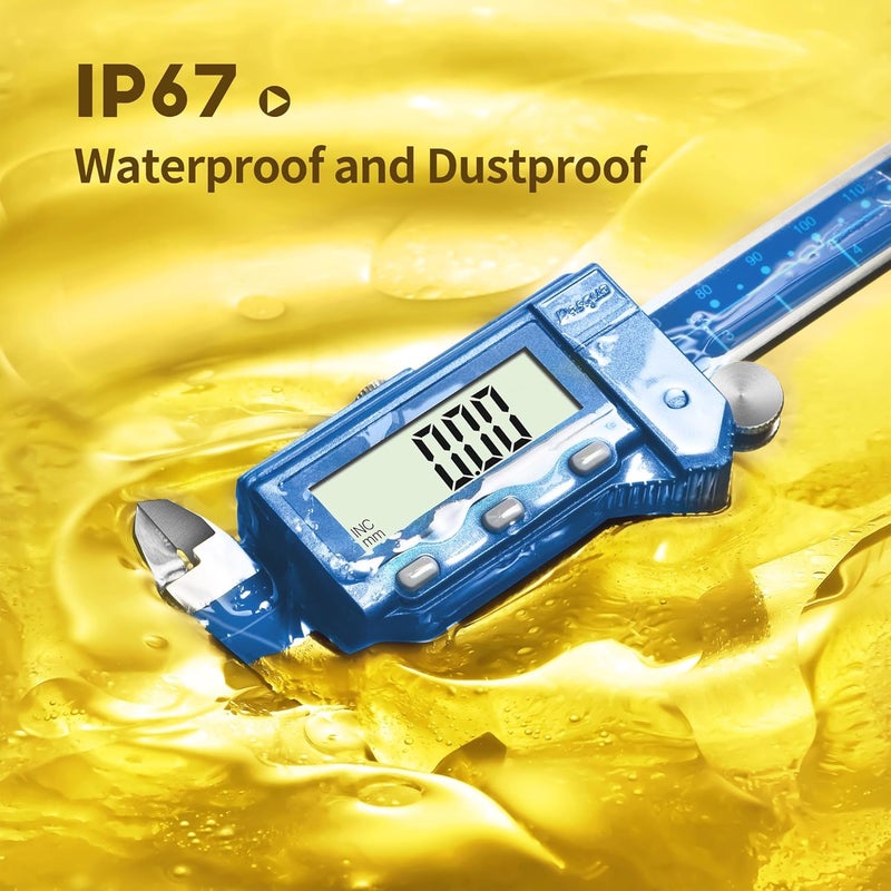 Dasqua 6”/150mm IP67 Absolute Origin Digital Caliper, Stainless Steel, Accuracy ±0.001”/0.02mm, Resolution 0.0005"/0.01mm/1/128, Water/Coolant/Dust Protection, in/mm/Fraction Conversion - Image 2